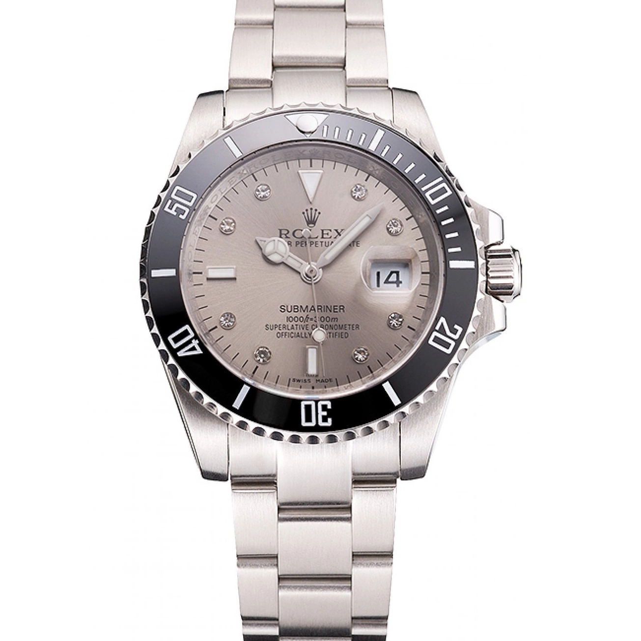 Aaa replica watch Case Stainless Silver Dial Steel Submariner Rolex And Swiss Bracelet Bezel Markings Diamond Black 0619